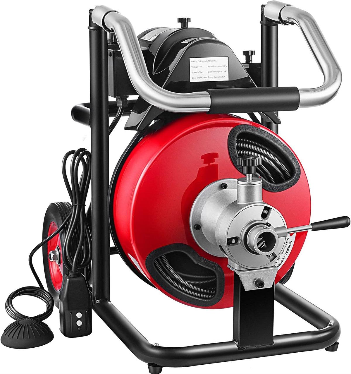 Drain Cleaning Machine 100Ft 3/8Inch Cable 370W Portable Electric Sewer Snake Drain Auger Cleaner with 8 Cutter Foot Switch H297