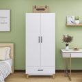 White 2 Door 2 Drawer Wood Wardrobe Cabinet 31.5" L x 20.3" W x 74" H B36770