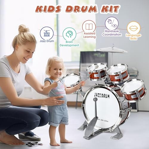 Kids Jazz Drum Set with 5 Drums Percussion Musical Instruments T31045