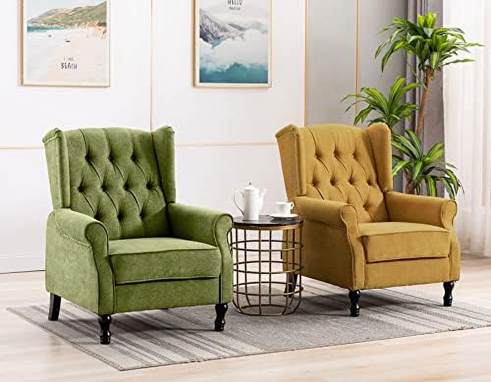 Pink Tufted Linen Accent Chair with Wooden Legs S799