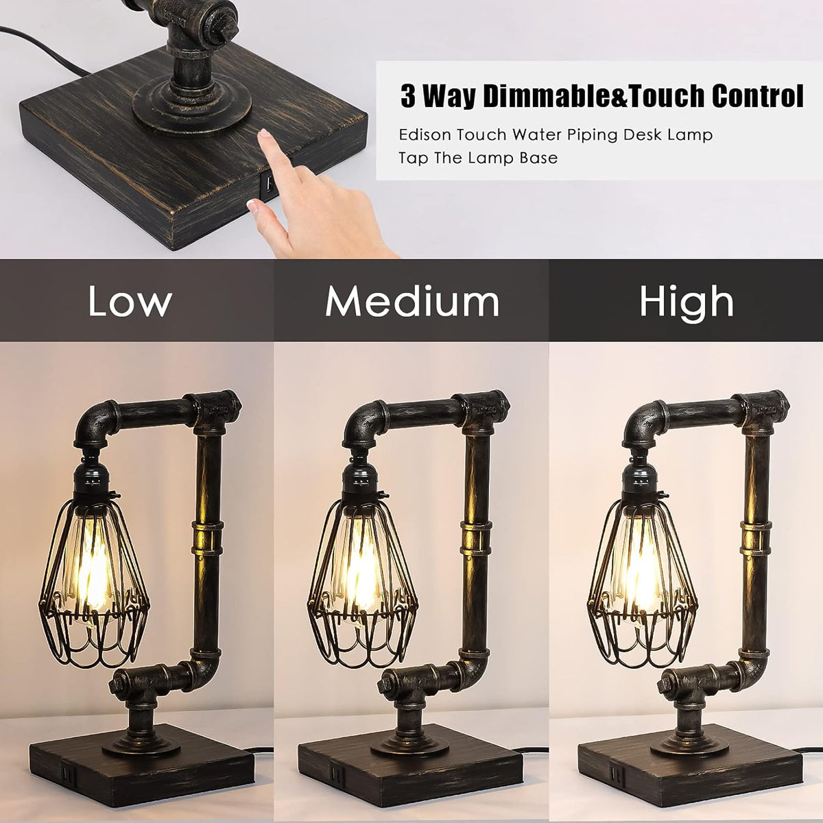 Industrial Touch Control Dimmable Table Lamp with USB Ports C26816