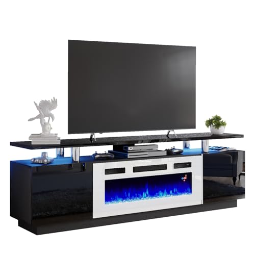 Black & White 80" Fireplace TV Stand V53443