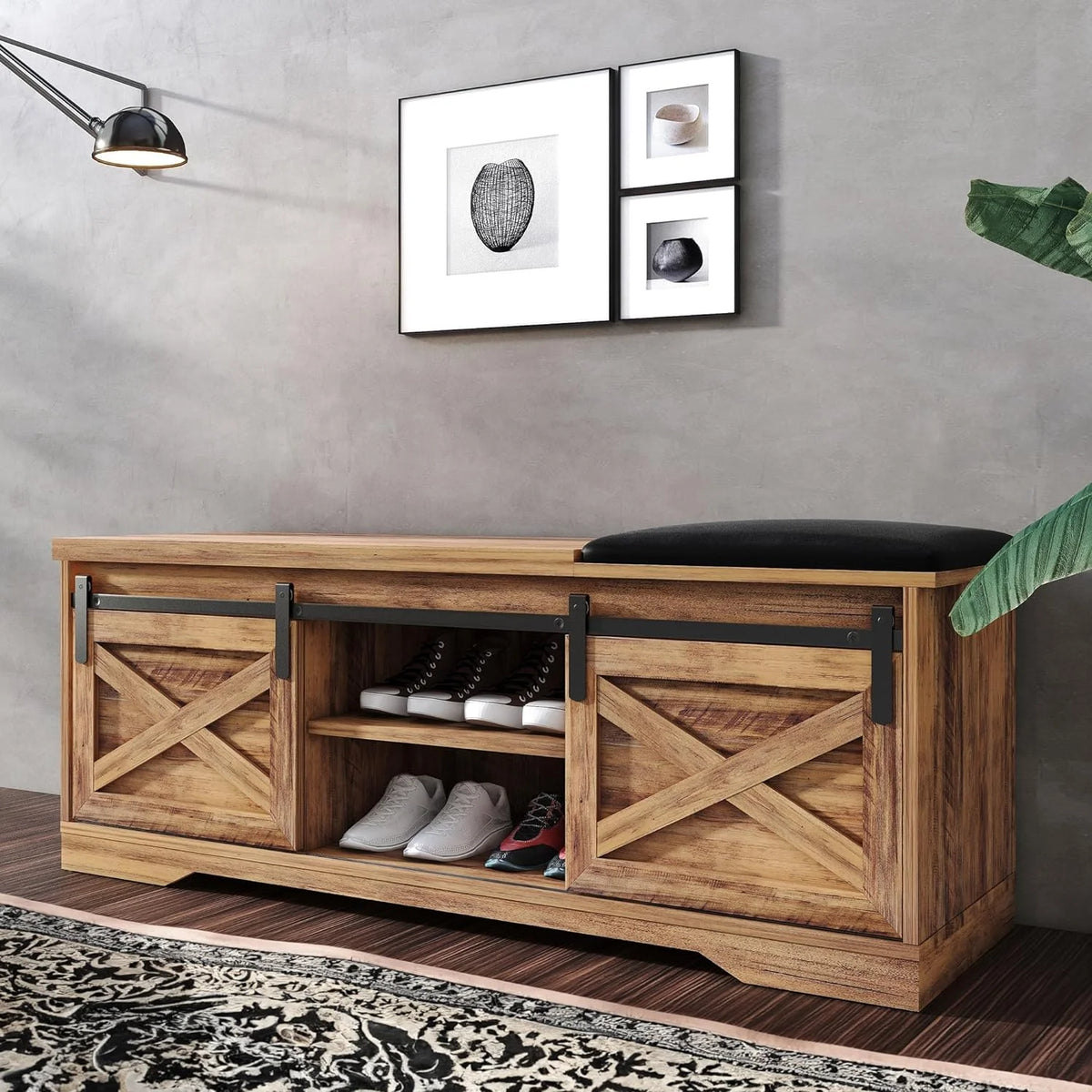 Farmhouse Storage Bench with Cushion 47 inch F253