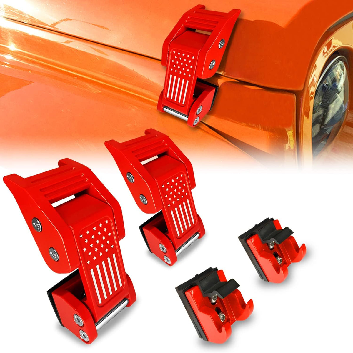 Red Aluminum Hood Latches Catch with U.S. Flag Style, 1 Pair D758