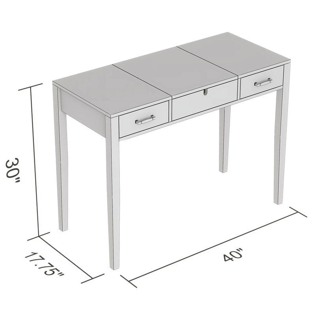 40"L 2-Drawers 1-Foldable Mirror Computer Desk/Vanity in White N46489