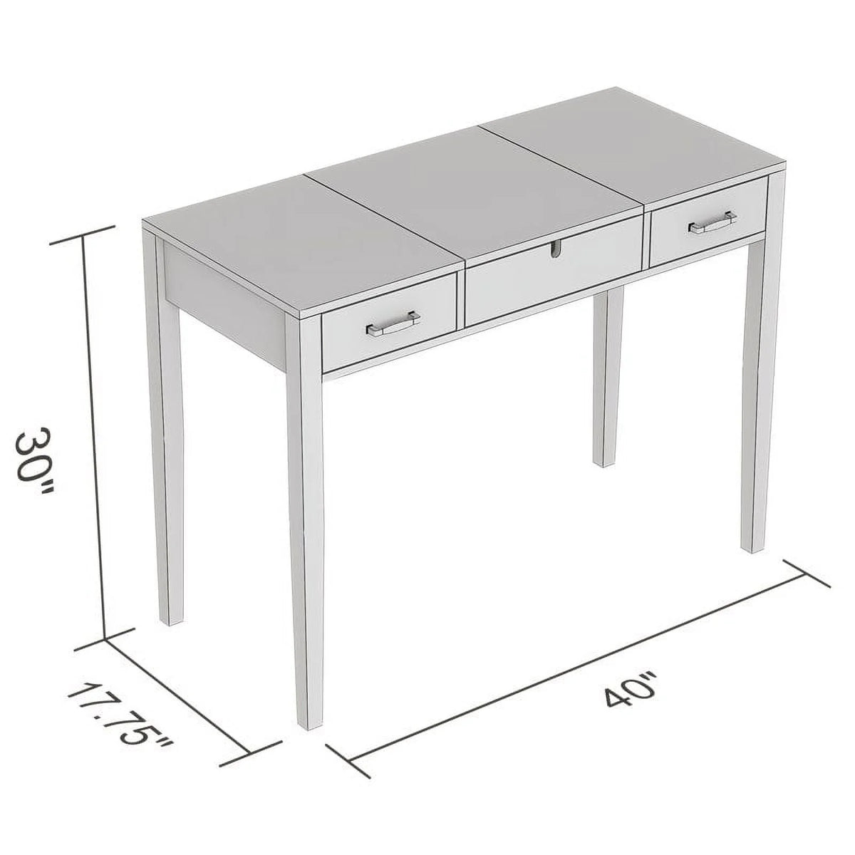 40"L 2-Drawers 1-Foldable Mirror Computer Desk/Vanity in White N46489