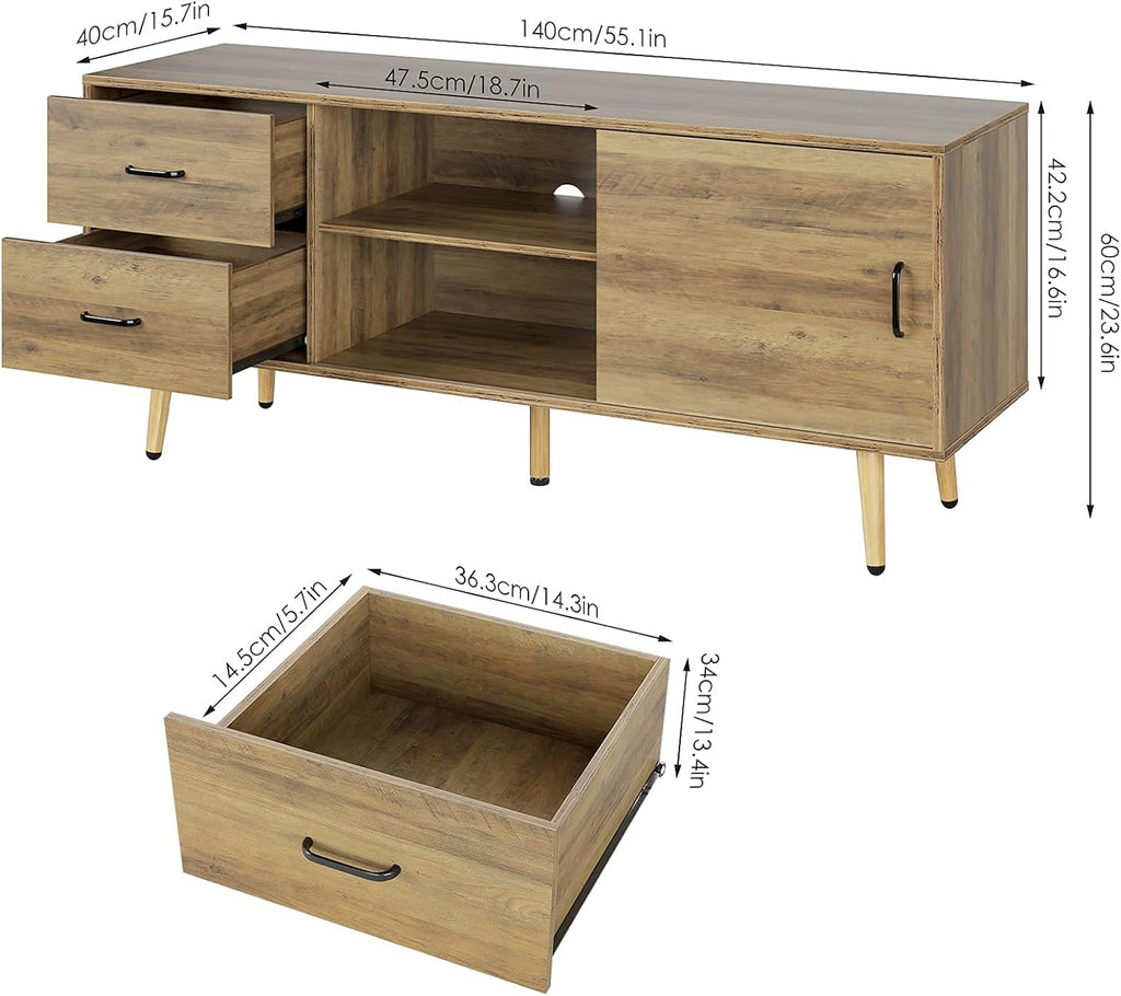 Mid Century Modern Wood TV Stand with Sliding Door H77396