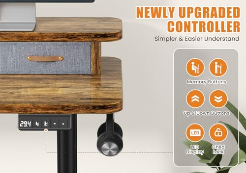 Rustic Brown Electric Standing Desk with Dual Drawers U9568
