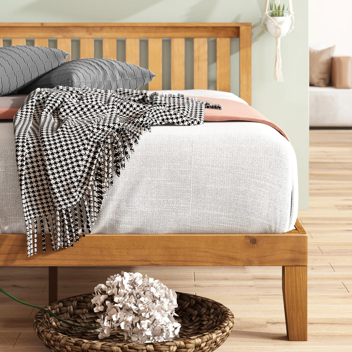 Wood Platform Bed with Headboard, Full H20824