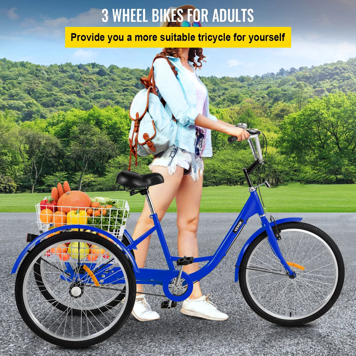 24" Single Speed Three Wheel Bike with Basket Blue P958942