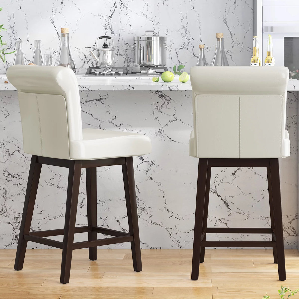 White Swivel Bar Stools Set of 2 S9597