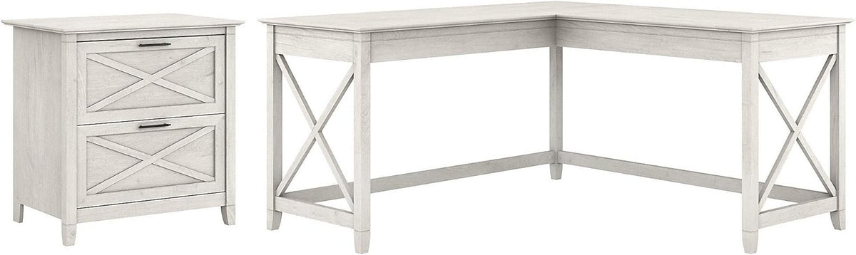 Dark Gray Hickory L Shaped Desk with 2 Drawer Lateral File Cabinet U35950