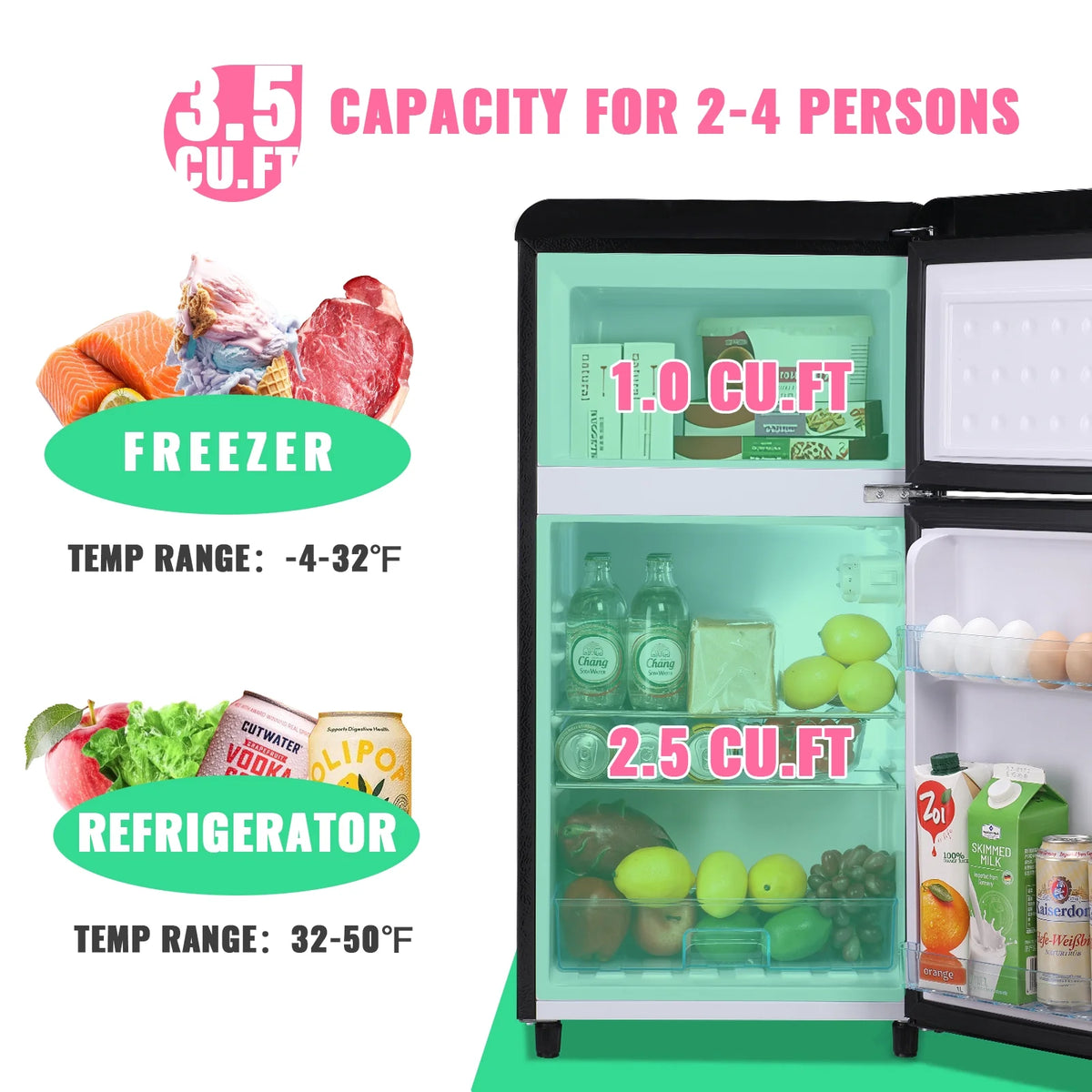 3.5 Cu. ft Double Door Mini Fridge T507