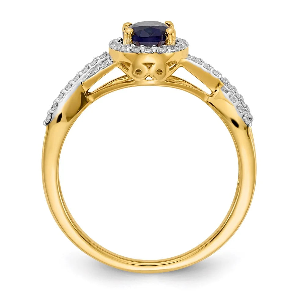 14kt Yellow Gold Diamond and Sapphire Oval Halo Ring Size 7 P778