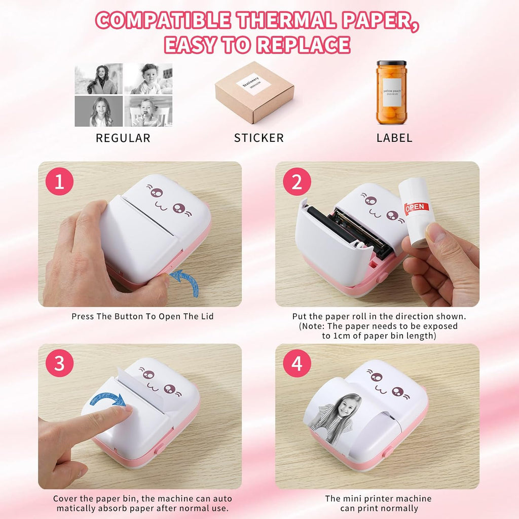 Mini Portable Thermal Printer with 7 Rolls Paper Y2976