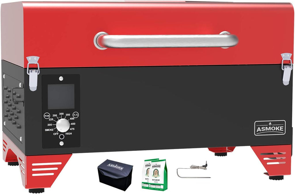 Red Electric Pellet Grill with Smart Meat Probe and Waterproof Cover N860626