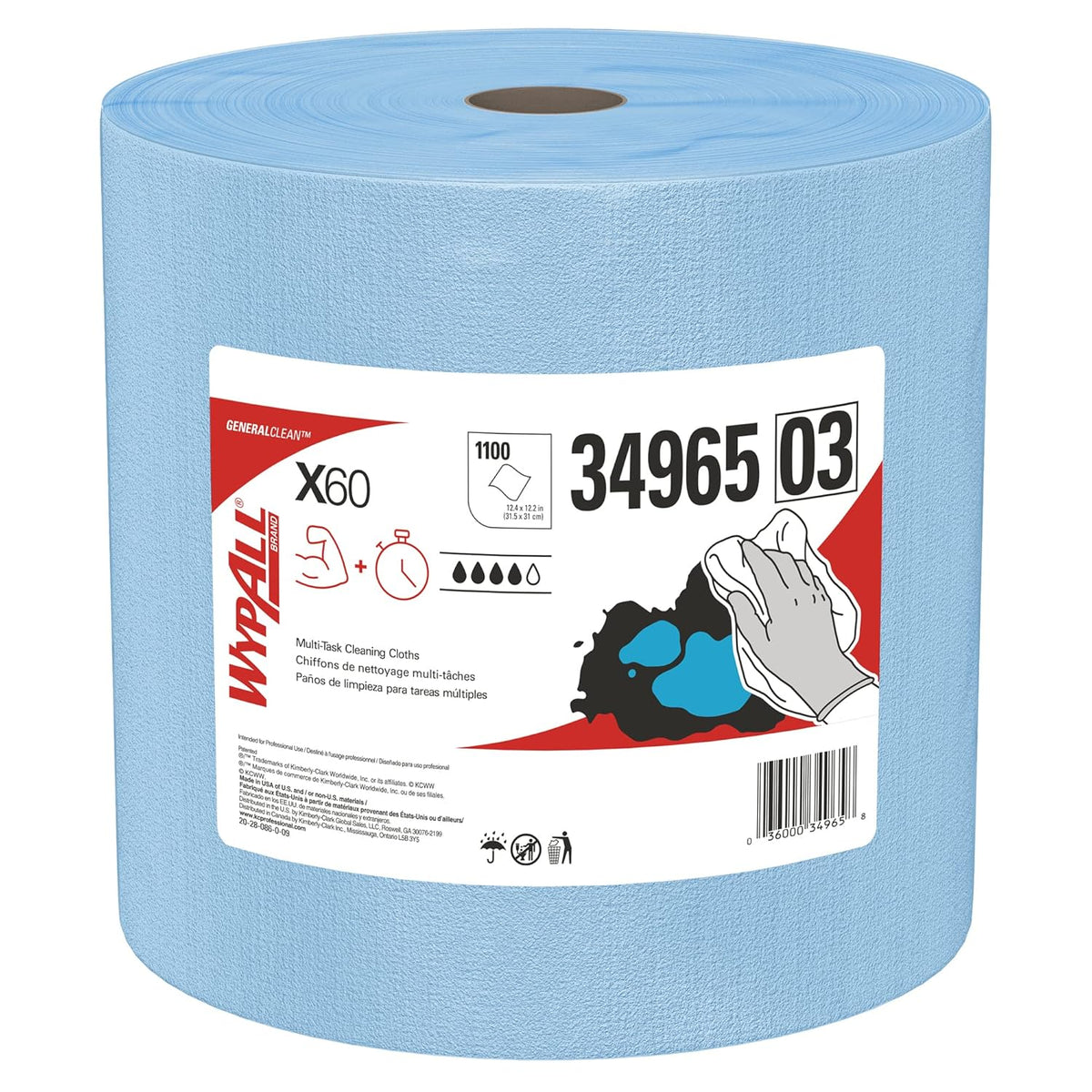 Blue Jumbo Roll Multi-Task Cleaning Cloths, 1,100 Sheets / Roll, 1 Roll / Case W3425