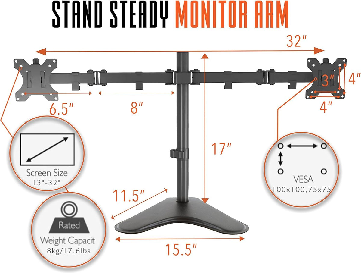 Freestanding Dual Monitor Mount Desk Stand with VESA Mounts S7013