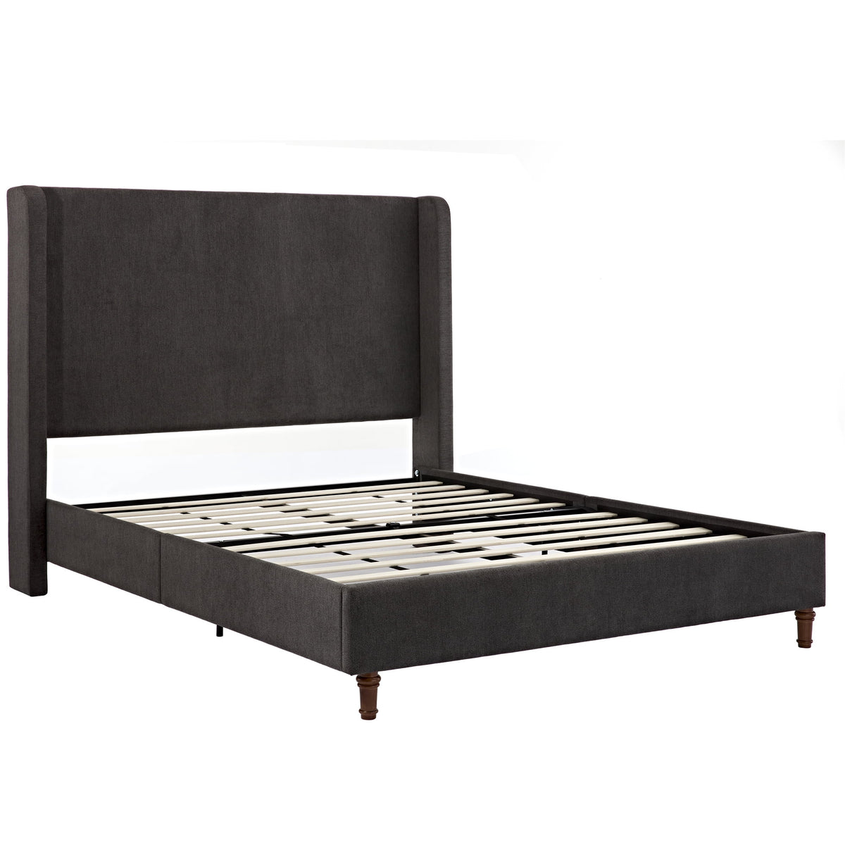 Queen Size Upholstered Platform Bed Frame with Wingback Headboard M4044