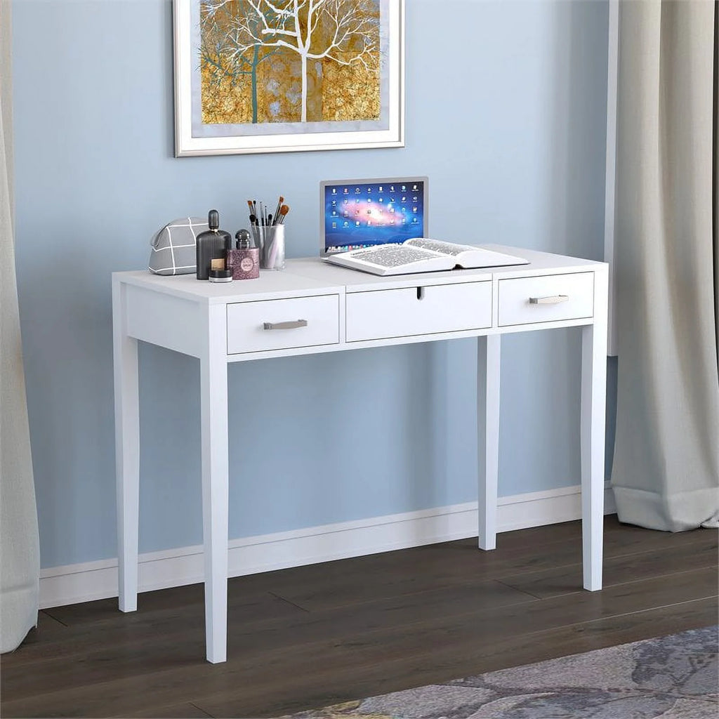 40"L 2-Drawers 1-Foldable Mirror Computer Desk/Vanity in White N46489