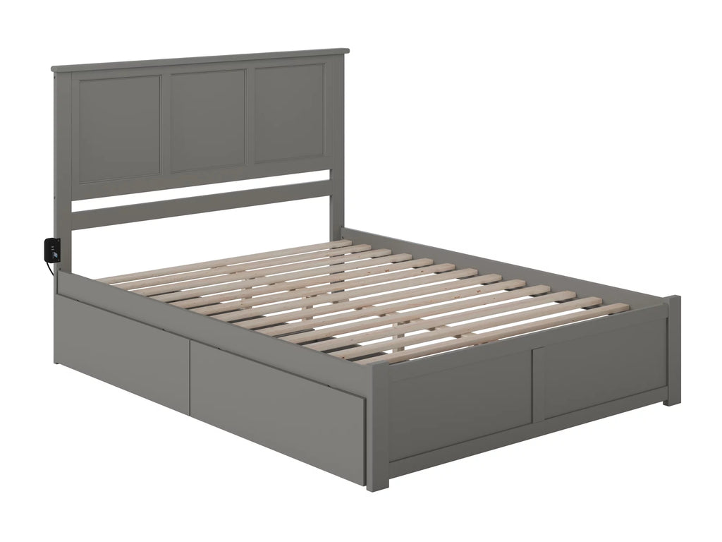 King Solid Wood Platform Bed with Footboard & 2 Storage Drawers in Grey D265