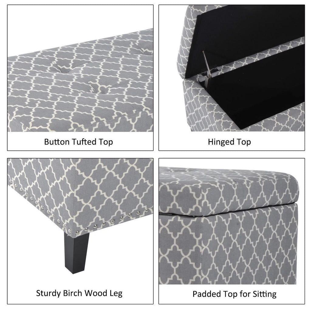 42" Tufted Linen Fabric Storage Bench Ottoman W478