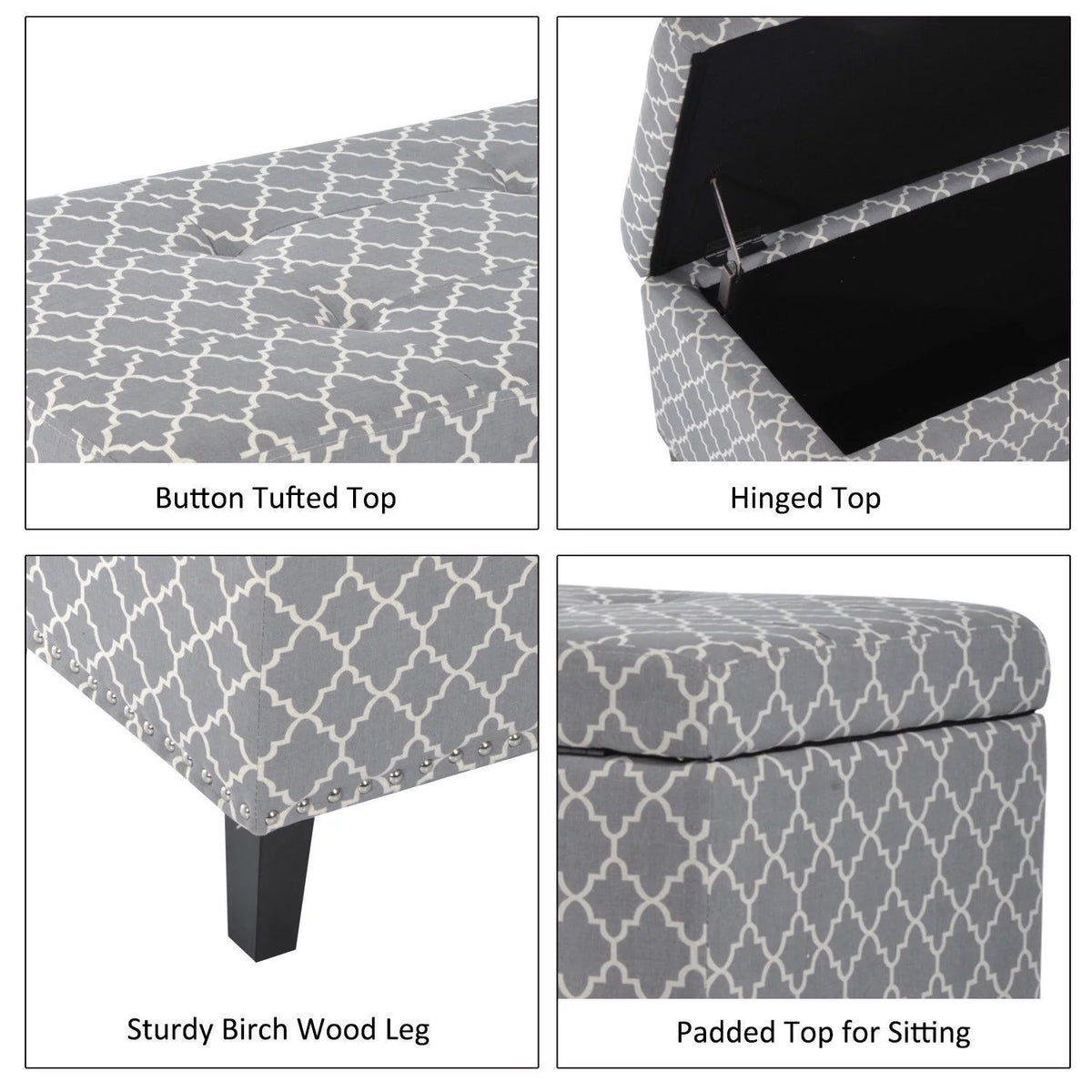 42" Tufted Linen Fabric Storage Bench Ottoman W478