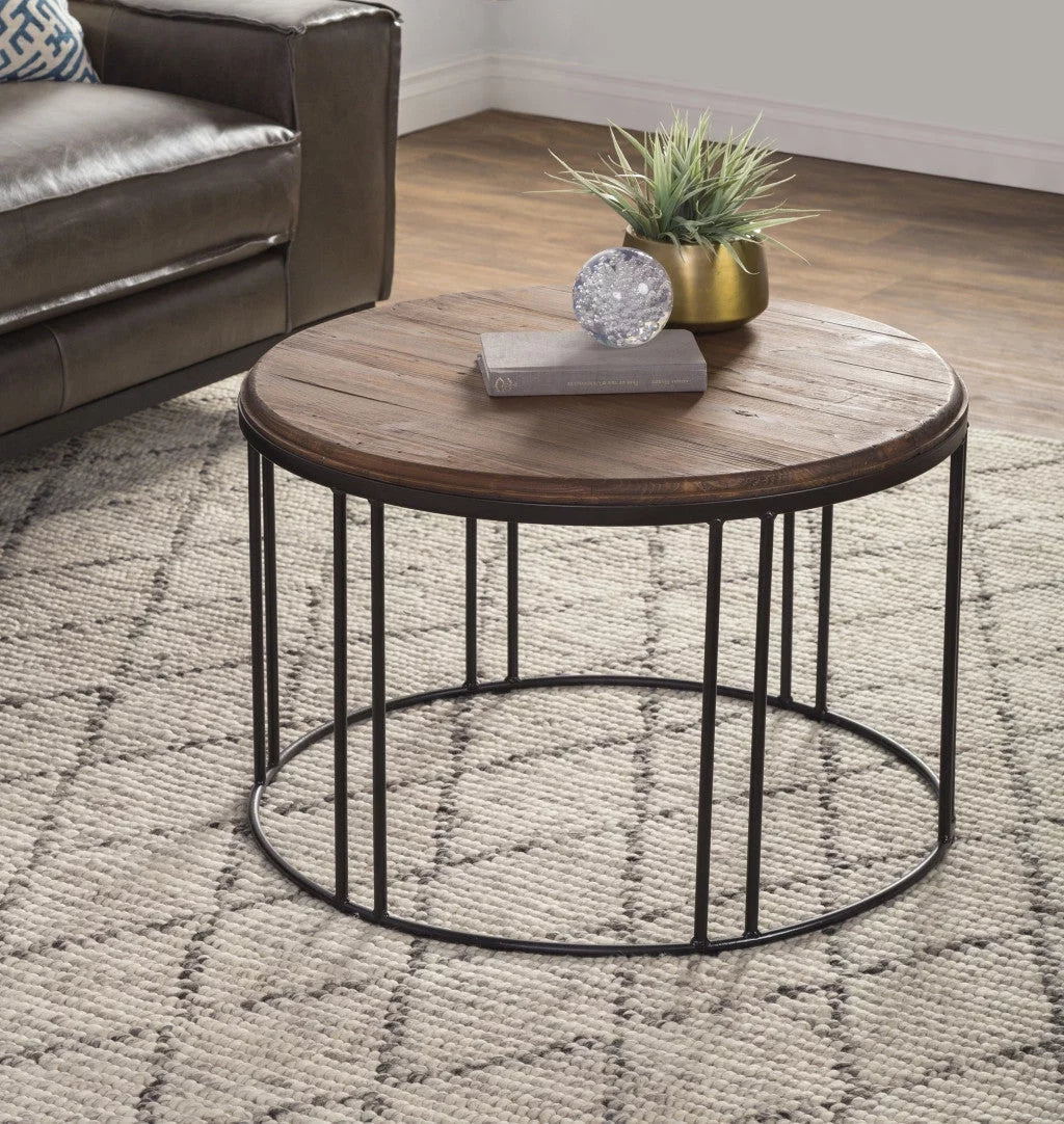 28 in. Solid Wood Round Distressed Coffee Table V766