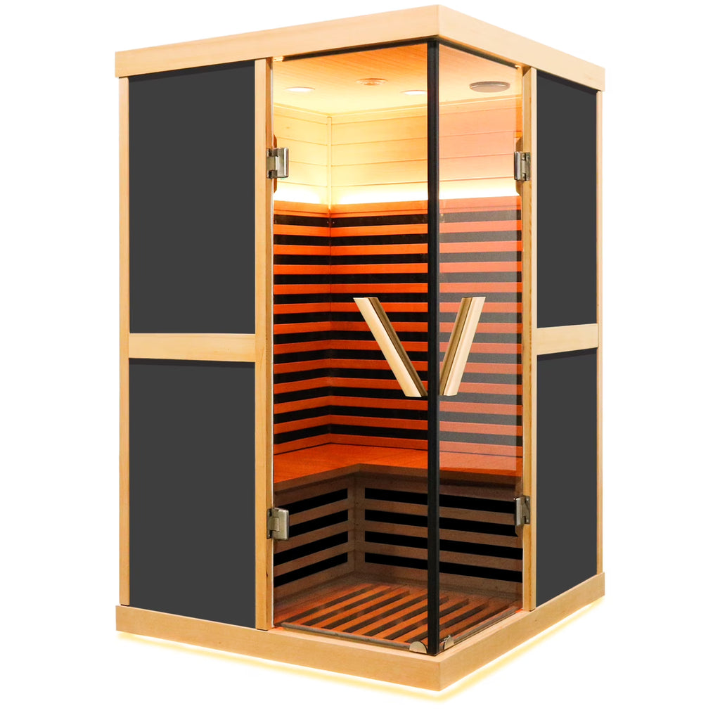 Infrared Sauna 1980W Wooden Hemlock Wood Low-EMF Indoor Saunas with APP Control for Two Person H199