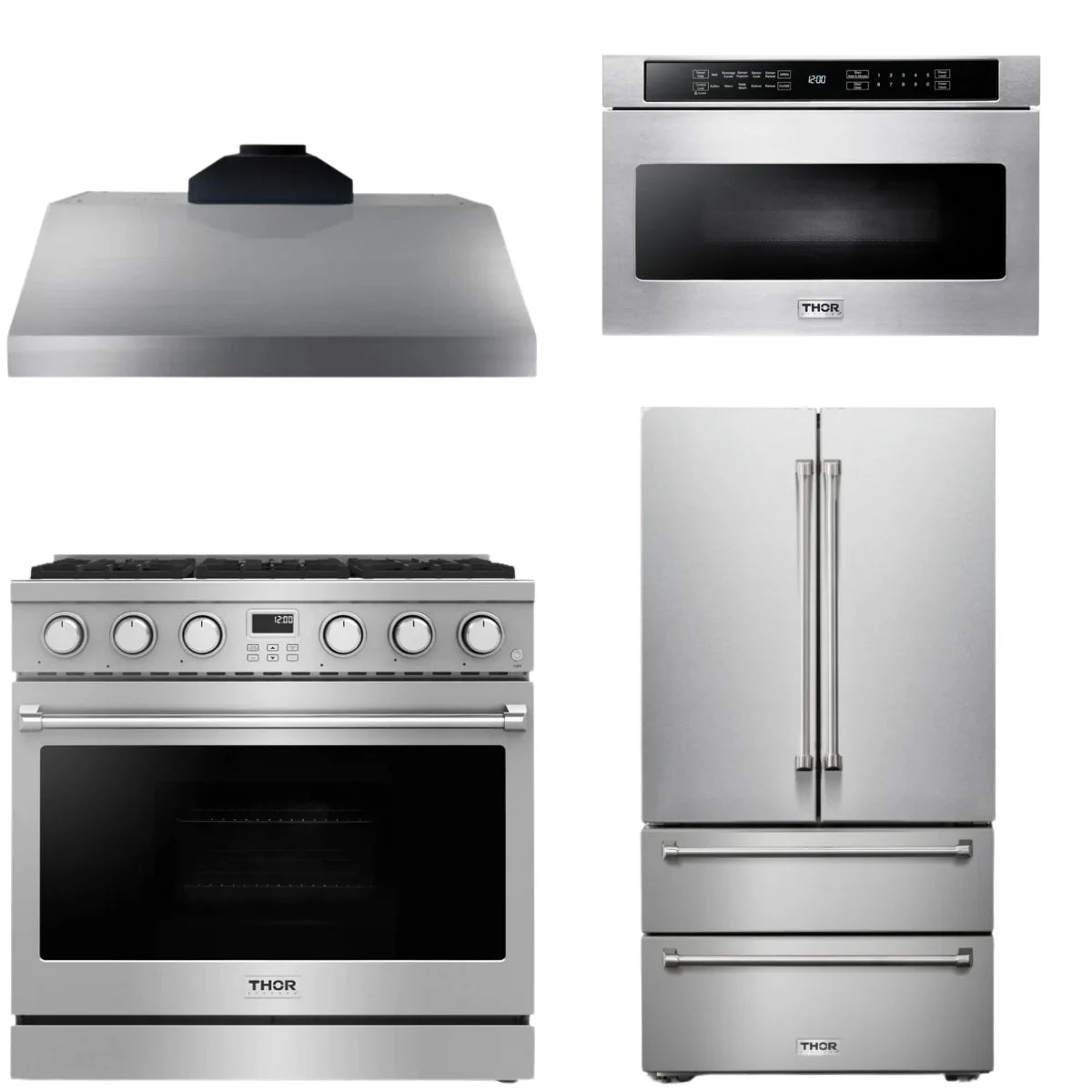 36 Gas Range, Range Hood, Refrigerator and Microwave W3242