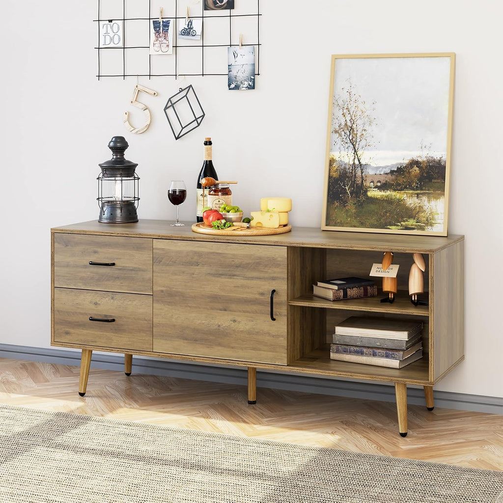 Mid Century Modern Wood TV Stand with Sliding Door H77396