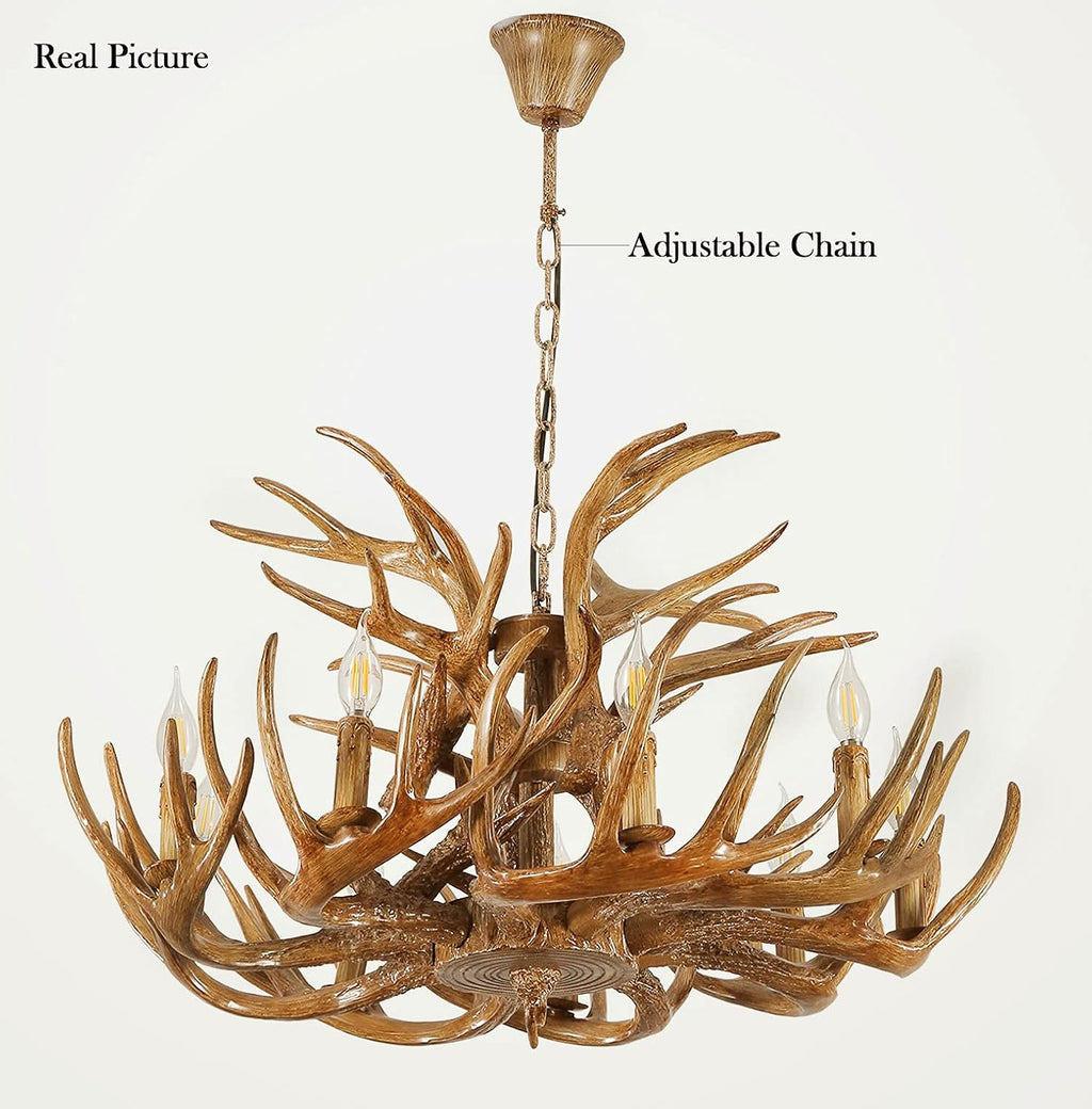 Antique Resin Deer Horn Chandelier 9 Lights G4011
