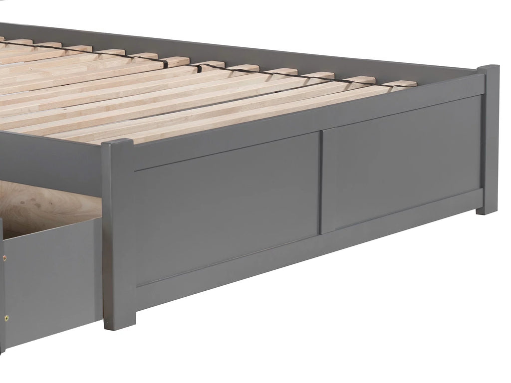 King Solid Wood Platform Bed with Footboard & 2 Storage Drawers in Grey D265