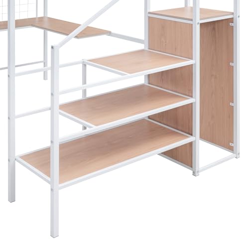 Black Full Size Loft Bed with Desk and Storage Stairs J8731