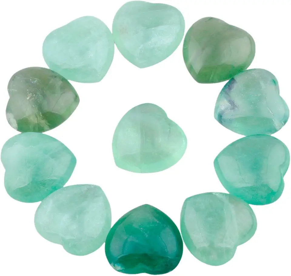 Green Fluorite Carved Puff Heart Pocket Stone, Pack of 10 (0.8") G483