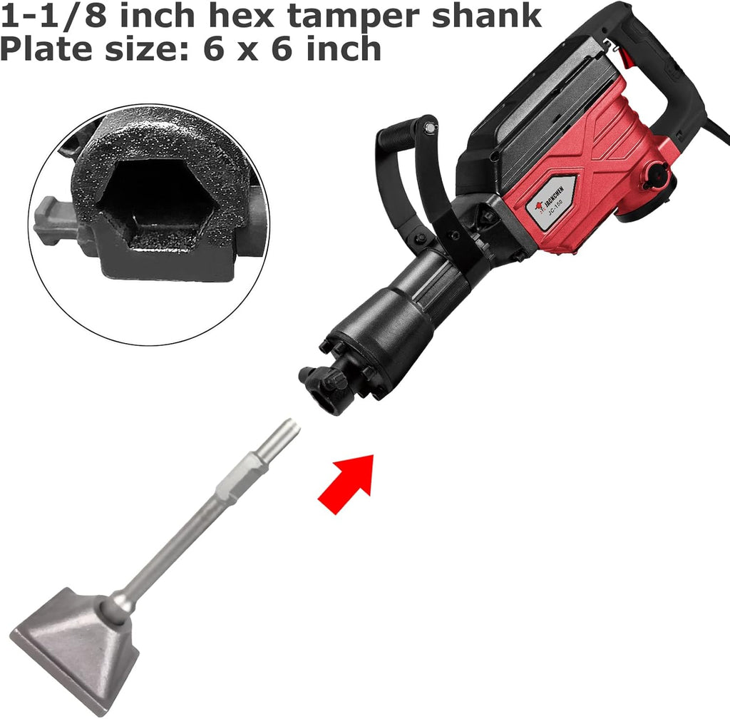 1-1/8" Tamper Shank with 6x6" Plate for Jack Hammer Bit V284