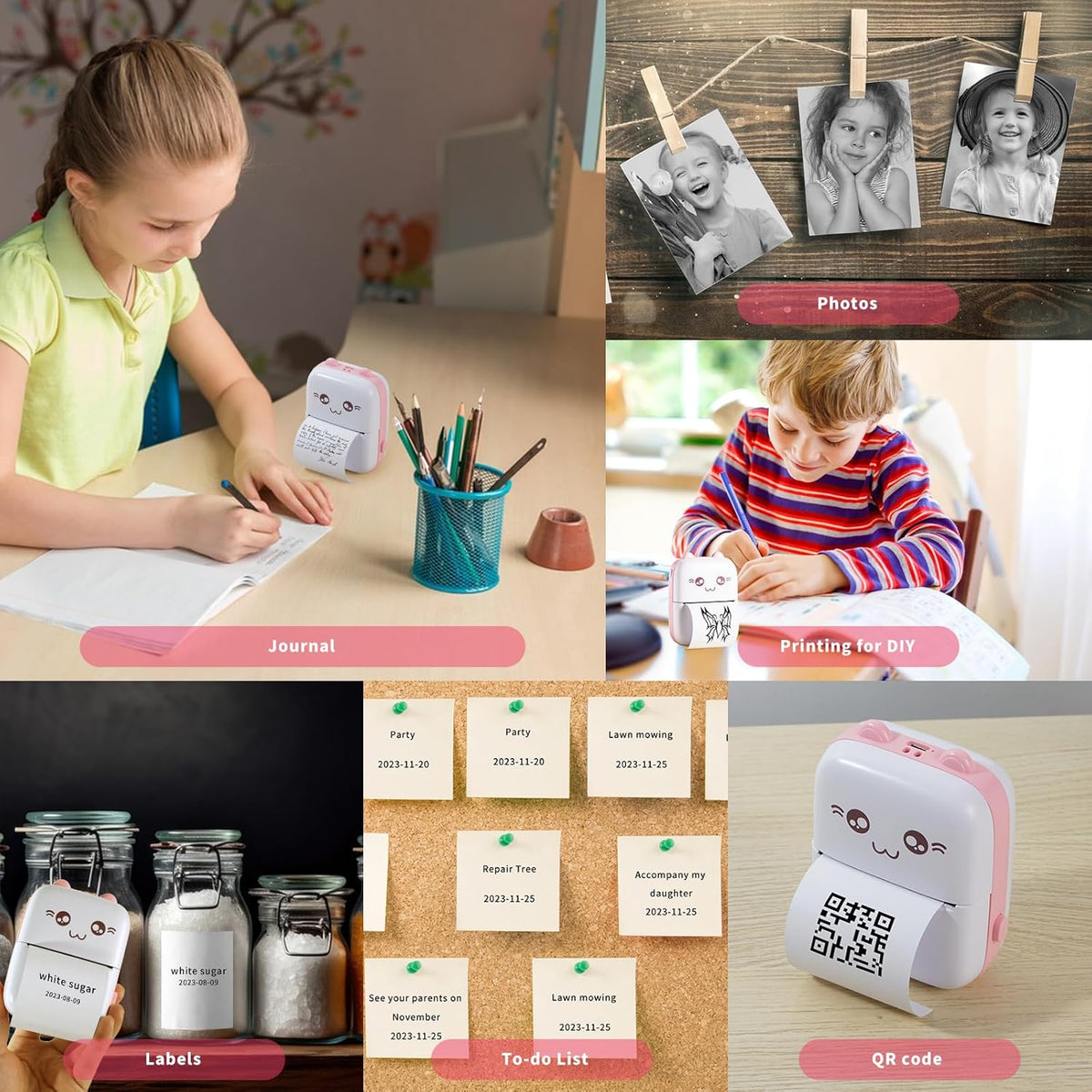 Mini Portable Thermal Printer with 7 Rolls Paper Y2976