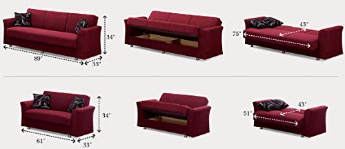 Burgundy Convertible Sofa Bed with Storage and 2 Pillows S540