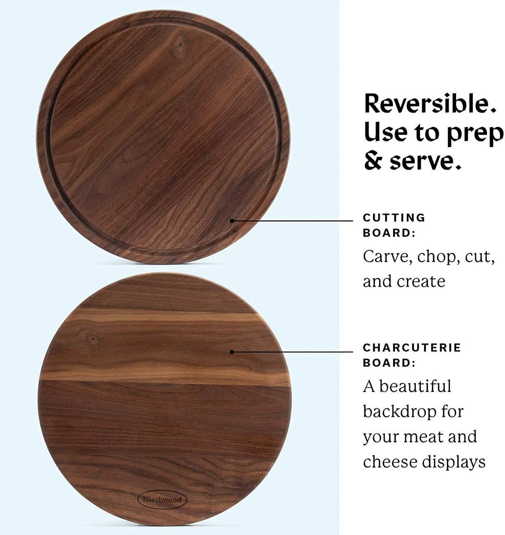 Walnut Wood Cutting Board with Juice Groove, 12" round B64938