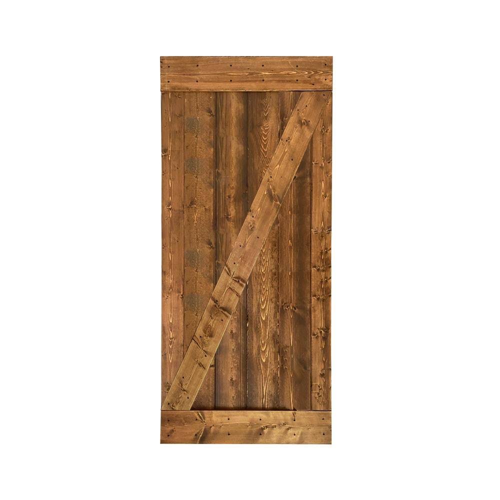 Walnut 1-Panel Stained Pine Wood Single Barn Door D469