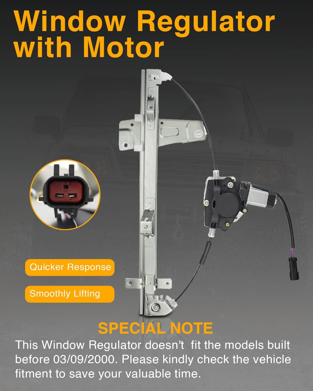 Power Window Regulator with Motor for Jeep Grand Cherokee WJ 2000-2004 Front Right Passenger Side Pack of 2 Q671
