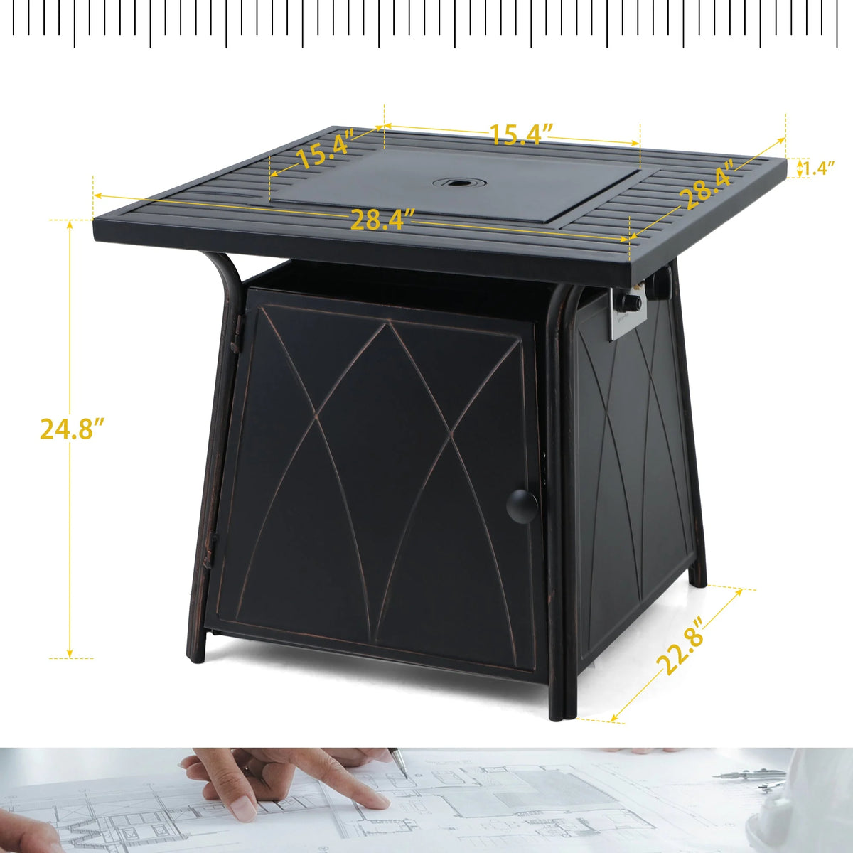 28 inch Outdoor Gas Fire Pit Table with Lid 50,000 BTU Q42288