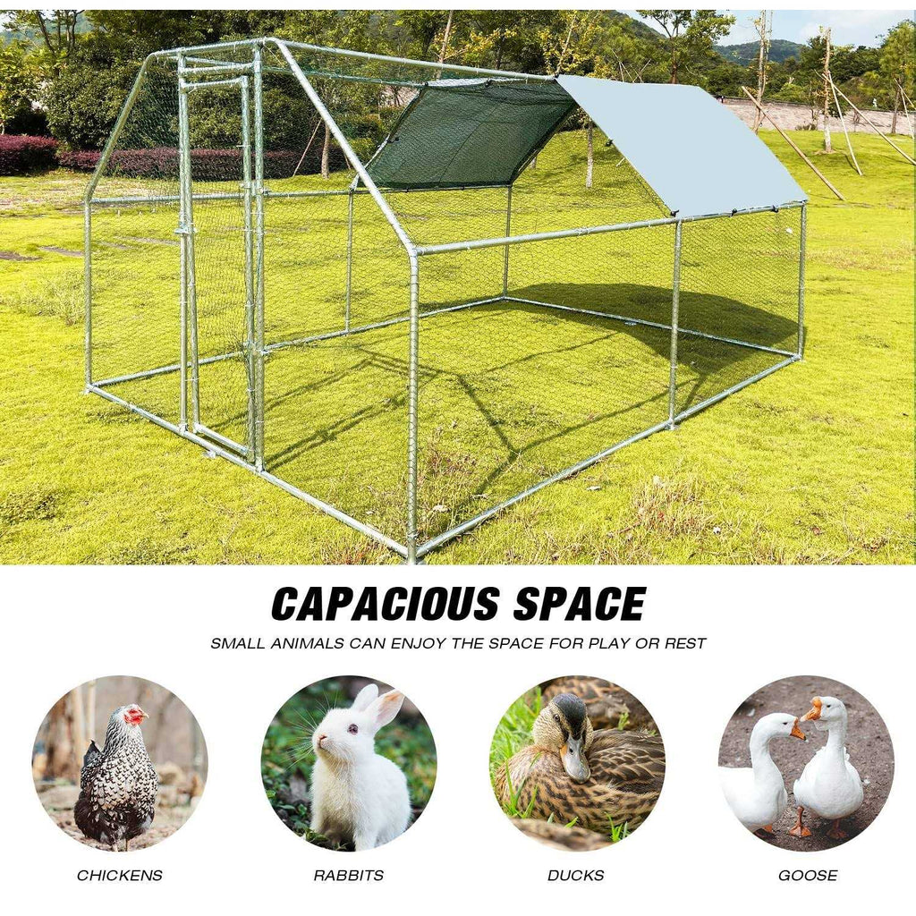 Large Metal Walk-in Chicken Coop with Waterproof Cover Y5017