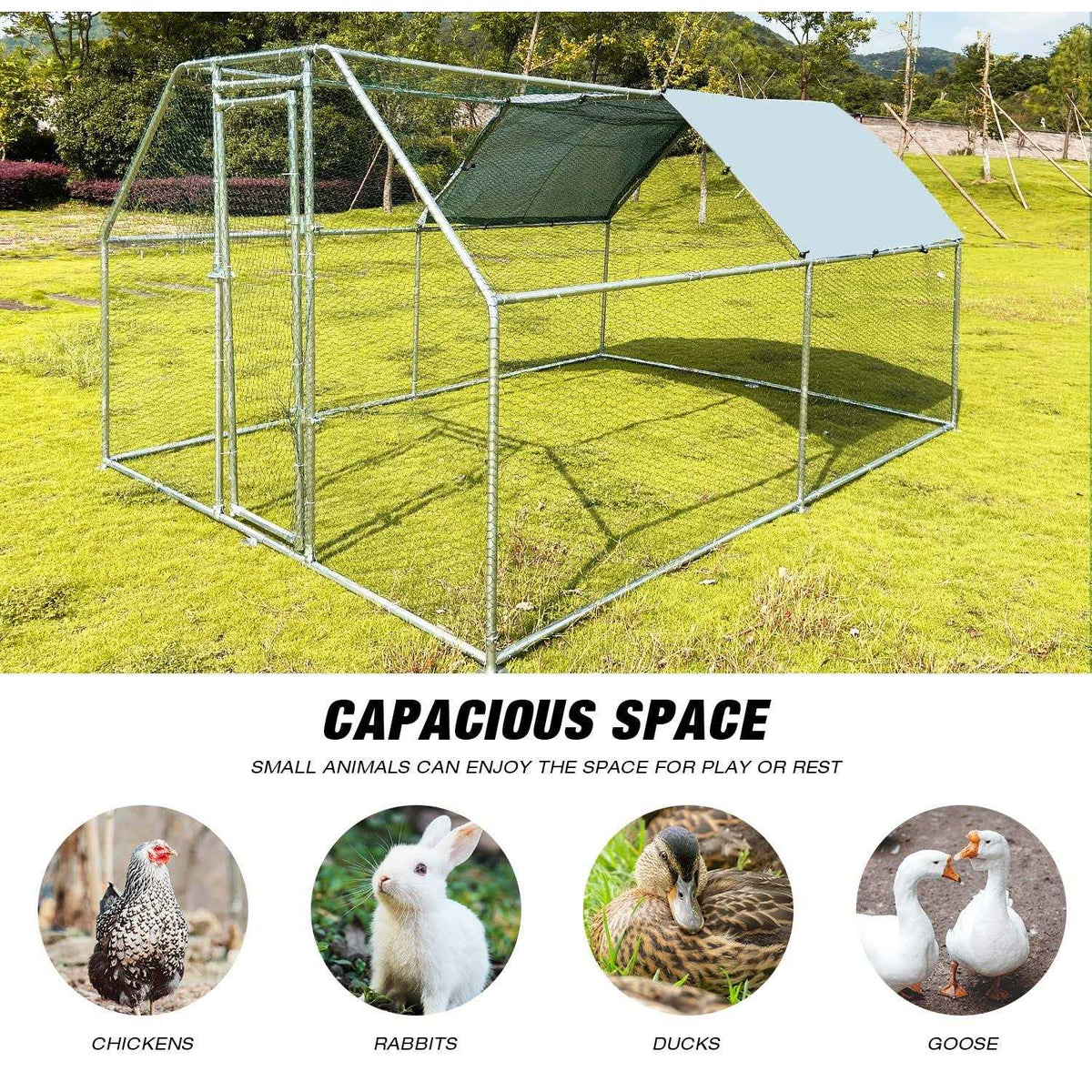 Large Metal Walk-in Chicken Coop with Waterproof Cover Y5017