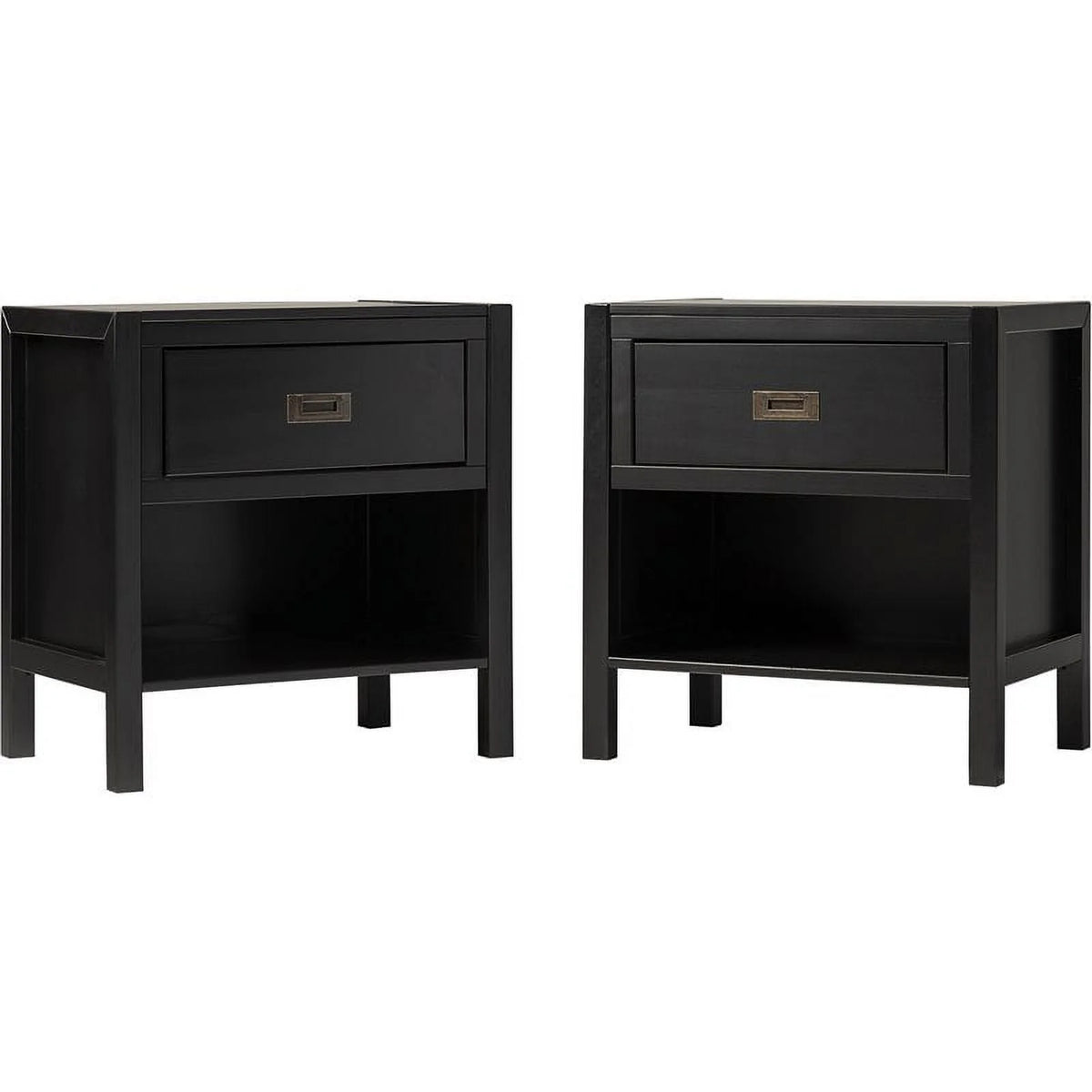 2-Piece 1-Drawer Solid Wood Nightstand Set in Black D80069