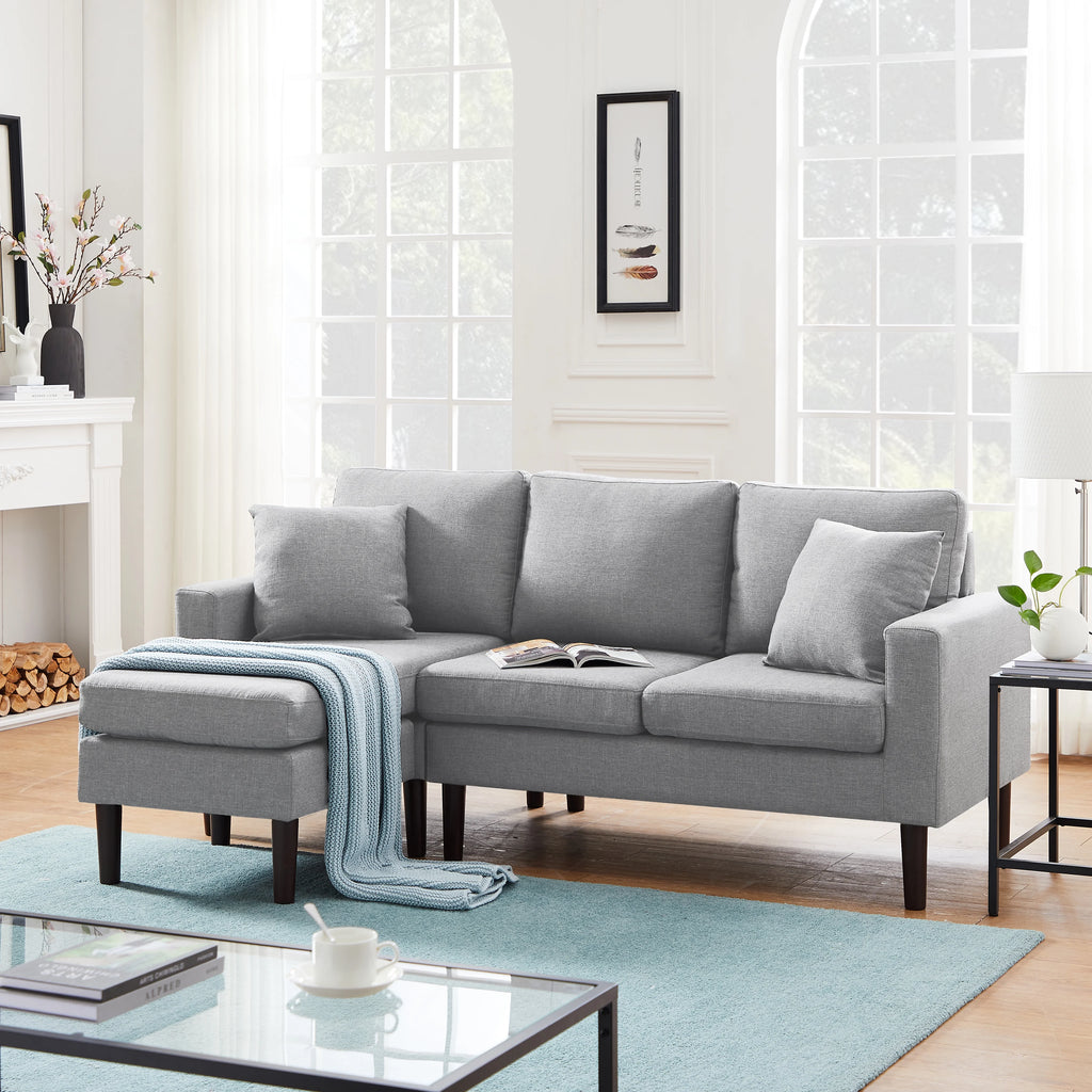 Light Grey L Shape Sectional Sofa with 2 Pillows D15719