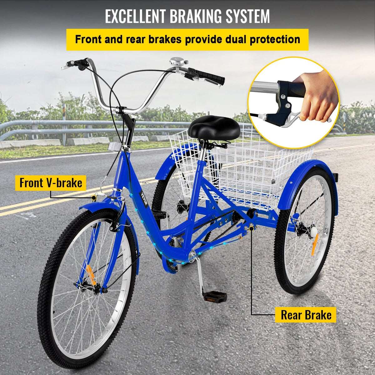24" Single Speed Three Wheel Bike with Basket Blue P958942