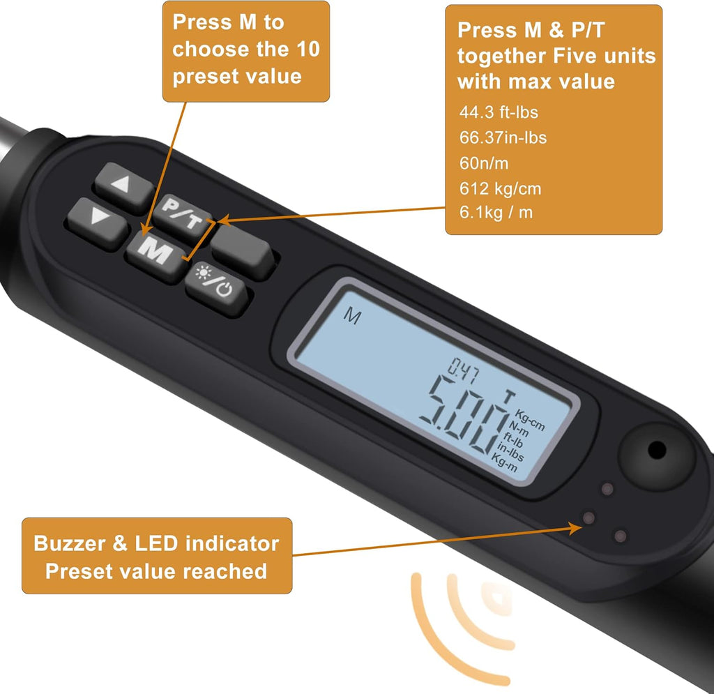 3/8 Digital Torque Wrench with Storage Case S200