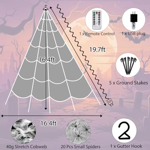550 LED Lighted Spider Web 16.4Ft with 8 Lighting Modes T879
