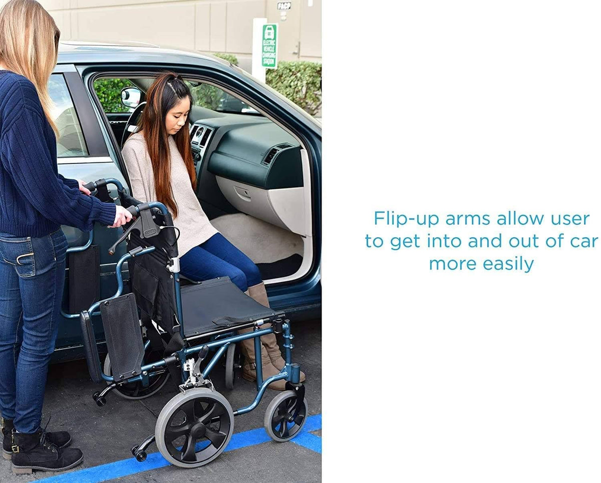 Lightweight Transport Chair with 12” Rear Wheels Blue O221425